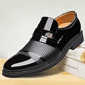 preiswerte Herrenpantoletten &amp; -slipper-Herren-Loafer aus braunem Lack-Kunstleder mit perforiertem Design – formelle Schlupfschuhe fürs Business und besondere Anlässe