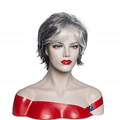 economico parrucca più vecchia-parrucche grigie corte bob per donne miste parrucche sintetiche parrucche pixie bob dritte carine gary