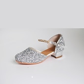 baratos Sapatos Para Dança de Salão &amp; Dança Moderna-Sapatos de dança de salão prateados com glitter para meninas – sapatos de festa de princesa de salto baixo com tira de strass no tornozelo para casamentos e apresentações