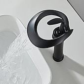 ieftine Clasic-Baterie neagră pentru chiuvetă de baie pipă cu cascadă, robinete din alamă pentru chiuvetă robinet de baie cu un singur mâner pentru vas cu întrerupător cald și rece crom gri auriu