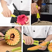 tanie Akcesoria do owoców i warzyw-4 w 1 nóż do melonów miarka nóż do rzeźbienia w owocach krajalnica do owoców dig separator miąższu gadżety kuchenne akcesoria