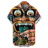 economico Stampa Vintage Retrò-Per uomo Tribale Totem Camicia Camicia hawaiana Camicia Aloha Maniche corte Camicia Collo ripiegabile Di tendenza Streetwear Originale Esterno Strada Informale Giallo Rosso Blu S M L