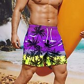 ieftine Plante și flori tropicale-Bărbați Grafic Copac de cocos Pantaloni Scurți de Înot Pantaloni Scurti Chiloți Înot Talie medie Șic Stradă Hawaiană Boho Casual Zilnic Concediu Cordon cu căptușeală din plasă Talie elastică Designer