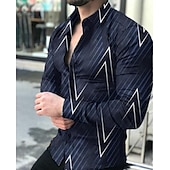 ieftine Model 3D-Bărbați Geometrie Cămașă Manșon Lung Modă Șic Stradă Designer În aer liber Casual Zilnic Toamna iarna Răsfrânt Imprimeu Buton în jos Alb Bleumarin Albastru piscină Mov Auriu