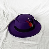 billiga Partyhatt-hattar Ull / Akryl Fedorahatt Formell Bröllop cocktail Royal Astcot Enkel Retro Med Fjäder Ren Färg Hårbonad Huvudbonader
