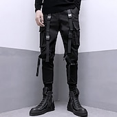お買い得  カーゴパンツ-男性用 カーゴパンツ ズボン クロップドパンツ テックウェア バックルストラップ 平織り 履き心地よい 高通気性 アウトドア 日常 お出かけ ファッション ストリートファッション ブラック