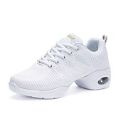 voordelige Danssneakers-Witte mesh ademende jazzdanssneakers voor dames – lichtgewicht veterschoenen met luchtkussen voor fitness, zumba, hiphop en training