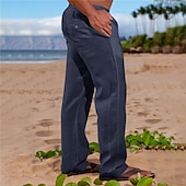 economico Vacanza-Per uomo Pantaloni di Lino Pantaloni Pantaloni Estivi Tasca Semplice Comodità Traspirante Quotidiano All'aperto Uscire Moda Streetwear Cachi Grigio chiaro