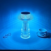 abordables Lámparas de mesa-Lámpara de medusas creativa moderna, lámpara de mesa recargable de cristal, luces nocturnas, atenuador táctil de hongo, lámpara rgb, 16 colores para la decoración de la mesita de noche del hogar,