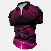preiswerte Geometrisches Poloshirt für Herren-Herren Grafik Poloshirts mit Reißverschluss Golfshirt Kurzarm Polo-Shirts Hemden mit Kragen Lässig Urlaubskleidung Rave-Kleidung Party-Outfits 3D-Druck Viertelreißverschluss-Poloshirt Weiß Gelb Rote