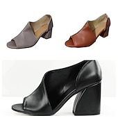 זול סנדלים עם עקב-סנדלי עקב צ'אנקי שחורים לנשים - משאבות אלגנטיות מעור מלאכותי פתוח למשרד ולמסיבה