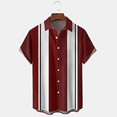 economico camicia da uomo con bottoni-Per uomo Camicia Camicia casual Camicia da Bowling Camicia con Bottoni Nero Vino Rosso Manica Corta A righe Collo ripiegato Vacanza Streetwear Stile Vintage Abbigliamento Poliestere Misto Cotone Moda
