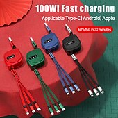 זול כבלי טלפון סלולרי-כבל טעינה רב 3.9 רגל usb a ל-lightning / micro / usb c 3 טעינה מהירה 3 ב-1 סיבוב מגנטי 540 לאביזר טלפון סמסונג אייפון