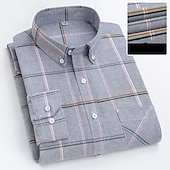 cheap Men&#039;s Oxford Shirts-Men&#039;s Dress Shirt Button Down Shirt Oxford Shirt Plaid Wedding Office / Career Light Pink Light Blue White Yellow Long Sleeve Button Down Collar Spring &amp;  Fall Clothing Apparel Front Pocket