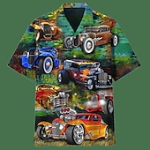 ieftine Imprimare retro vintage-Bărbați Peisaj Cămașă Cămașă hawaiană Cămașă Aloha Manșon scurt Cămașă Răsfrânt Modă Designer Casual În aer liber Stradă Casual Roșu-aprins Albastru piscină Verde Închis Tipărire 3D S M L