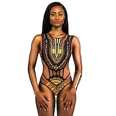 abordables maillots de bain vintage-1 pcs Maillots de Bain Bikini Maillots de bain Africain traditionnel Femme Graphic Polyester Noir Blanche Maillot de bain une pièce