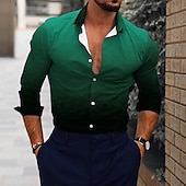 economico Camicie eleganti da uomo-Per uomo Camicia Camicie Gradiente Esterno Informale Blu Viola Marrone Verde Manica lunga Collo ripiegabile Estate Primavera Abbigliamento Stampa