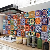 economico Adesivi per piastrelle-24pcs piastrelle stile mandala ticker adesivi murali adesivi per piastrelle a mosaico adesivi murali retrò impermeabili e rimovibili