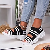 billiga Damsandaler-Sportiga stickade sandaler med peep toe-design för kvinnor, andas platåsandaler med peep toe-motiv, för sommarpromenader och vardagliga kläder.