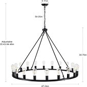 cheap Chandeliers-LED Chandelier Black on Wheels 20-Light Large Round Rustic Countryside Chandelier Industrial Light Fixture for Dining Room Living Room Kitchen Island Foyer Hallway