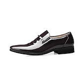 billiga Slip-ons och loafers till herrar-svarta loafers i lack för män med metalldekoration för högtids- och vardagskläder