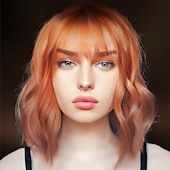 economico Parrucche trendy sintetiche-parrucche corte argento bianco per donna ombre parrucca riccia nera e grigia con frangia capelli sintetici di media lunghezza parrucca bob onda d&#039;acqua parrucche grigie colorate