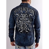 billiga västernskjortor för män-Herr Grafiska tryck Pistol Skjorta Västerländsk skjorta Cowboyskjorta Långärmad Mode Designer Ledigt Utomhus Dagligen Höst vinter Nedvikt Mönster Button-Down Svart Svart / Brun Brun Grå+Blå Blå + Blå