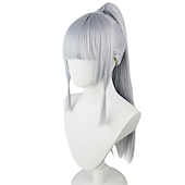 economico Parrucche da gioco-Parrucca Genshin Impact Shenli Linghua COS parrucca modello di ruolo argento chiaro coda di cavallo singola cosplay capelli lunghi parrucche di Halloween
