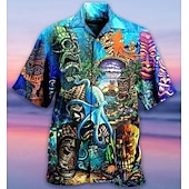 olcso Ocean Print-Férfi Tropikus Polip Ing Hawaii ing Tábori póló Rövid ujjú Ing Térfogatcsökkenés Divat Dizájn Alkalmi Utca Hétköznapi Napi Kék-zöld Tengerkék Sárga S M L