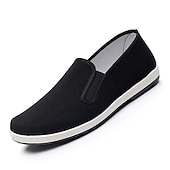 cheap Men&#039;s Slip-ons &amp; Loafers-Men&#039;s Black Canvas Slip-On Shoes with Anti-Slip Sole – Lightweight Traditional Loafers for Daily Wear and Indoor Comfort