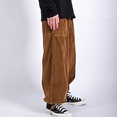 baratos calça casual-Homens Calças de Veludo Calças Calças largas Calça casual Bolsos Perna larga Folgado Côr Sólida Conforto Quente Comprimento total Casual Diário Moda Roupa de rua Ajuste Largo Preto Marron