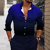economico Camicie eleganti da uomo-Per uomo Camicia Camicie Gradiente Esterno Informale Blu Viola Marrone Verde Manica lunga Collo ripiegabile Estate Primavera Abbigliamento Stampa