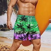 ieftine Plante și flori tropicale-Bărbați Grafic Copac de cocos Pantaloni Scurți de Înot Pantaloni Scurti Chiloți Înot Talie medie Șic Stradă Hawaiană Boho Casual Zilnic Concediu Cordon cu căptușeală din plasă Talie elastică Designer