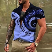 preiswerte Musik und Gitarren-Herren Boardmasters Musik Pano Keys Hemd Knopfhemd Kurzarm Mode Streetwear Designer Lässig Täglich Wochenende Sommer Frühling Umlegekragen Druck Button-Down Aprikose Weiß Purpur Grün