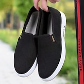 cheap Men&#039;s Slip-ons &amp; Loafers-Men&#039;s Navy Blue Canvas Slip-On Shoes – Lightweight Casual Loafers with White Sole for Walking, Travel, and Daily Wear