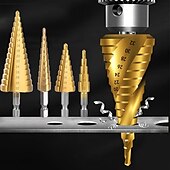 זול סט מקדחים-מקדחי step hss טיטניום 4 מ&quot;מ-65 מ&quot;מ שוק אריזת צינור פלסטיק לעץ ומתכת 5-19 גדלים של שלבים מ-4 מ&quot;מ ועד 65 מ&quot;מ ידית משולשת