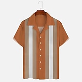 preiswerte Herren Bowling-Shirt-Herren Farbblock Geometrische Muster Hemd Sommerhemd Lässiges Hemd Kurzarm Modisch 1950s Brautkleider schlicht Urlaub Täglich Ausgehen Sommer Lagerkragen Bedruckt Schwarz Blau Orange Grün