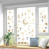 cheap Party Supplies-Ramadan Festival 2 Pcs  Moon Lantern Star Wall Decal Paper Static Sticker Glass Sticker Window Double-sided Visible Decorative Wall Decal Muslim