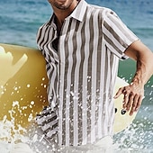 economico camicia da uomo con bottoni-Per uomo Camicia Camicia Estiva Camicia casual Camicia da Spiaggia Camicia con Bottoni Camicie a righe Nero Rosa Verde Blu scuro Grigio Manica Corta A righe Bavero Vacanza Streetwear Stampato