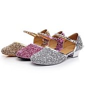 baratos Sapatos Para Dança de Salão &amp; Dança Moderna-Sapatos de dança de salão prateados com glitter para meninas – sapatos de festa de princesa de salto baixo com tira de strass no tornozelo para casamentos e apresentações
