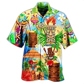 preiswerte Vögel &amp; Tiere-Herren Flamingo Lampen Hemd Hawaiihemd Sommerhemd Aloha-Shirt Kurzarm Hemd Umlegekragen Tropisch Modisch Strassenmode Casual Hawaiianisch Festtage Schwarz Gelb Hellgrün S M L