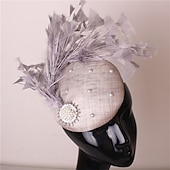 billiga Hattar och fascinators-fascinators hattar Huvudbonad Lin Formell Kentucky Derby Hästrace Damernas dag cocktail Elegant Mode Glam Med Fjäder Hårbonad Huvudbonader