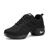 voordelige Danssneakers-Witte mesh ademende jazzdanssneakers voor dames – lichtgewicht veterschoenen met luchtkussen voor fitness, zumba, hiphop en training