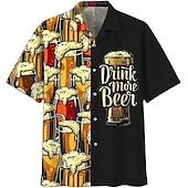 abordables Impression Rétro Vintage-Homme Imprimés Photos Bière Chemise Chemise hawaïenne Chemise Aloha Manche Courte Tropique Mode Hawaïen Casual Hawaïen Vacances Eté Printemps Col rabattu Imprimer Bouton bas Jaune clair Noir Jaune