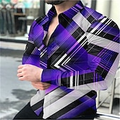 ieftine Model 3D-Bărbați Geometrie Cămașă Manșon Lung Modă Șic Stradă Designer În aer liber Casual Zilnic Toamna iarna Răsfrânt Imprimeu Buton în jos Alb Bleumarin Albastru piscină Mov Auriu