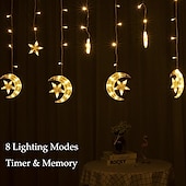 levne Ramadán dekorace světla-elegantní svatební hostina ramadán eid string lights - 12pcs moon &amp;amp; hvězda, 2,5m led záclonová lampa, svatba &amp;amp; festivalová dekorace, neonová lucerna pohádková světla pro svátek eid al-fitr