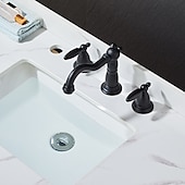 abordables Trous multiples-Robinet mitigeur d&#039;évier de salle de bain répandu, robinets de lavabo en laiton à 3 trous et 2 poignées robinet d&#039;eau de navire salle de bain avec tuyau d&#039;eau chaude et froide monté sur le pont, robinet de lavabo