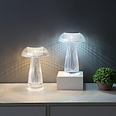 abordables Lámparas de mesa-Lámpara de medusas creativa moderna, lámpara de mesa recargable de cristal, luces nocturnas, atenuador táctil de hongo, lámpara rgb, 16 colores para la decoración de la mesita de noche del hogar,