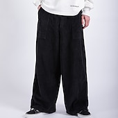 baratos calça casual-Homens Calças de Veludo Calças Calças largas Calça casual Bolsos Perna larga Folgado Côr Sólida Conforto Quente Comprimento total Casual Diário Moda Roupa de rua Ajuste Largo Preto Marron