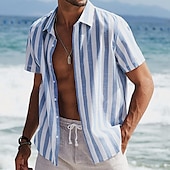 economico camicia da uomo con bottoni-Per uomo Camicia Camicia Estiva Camicia casual Camicia da Spiaggia Camicia con Bottoni Camicie a righe Nero Rosa Verde Blu scuro Grigio Manica Corta A righe Bavero Vacanza Streetwear Stampato